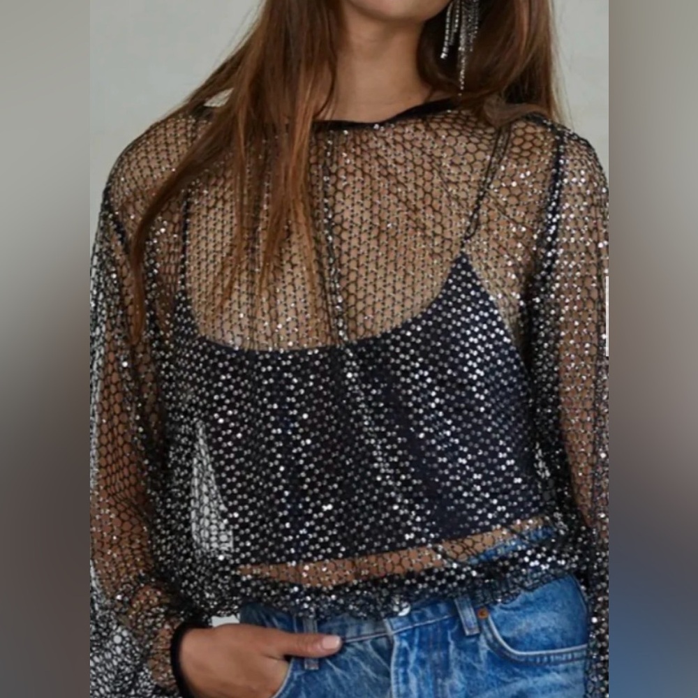 Black Sheer Eequin Women's Top